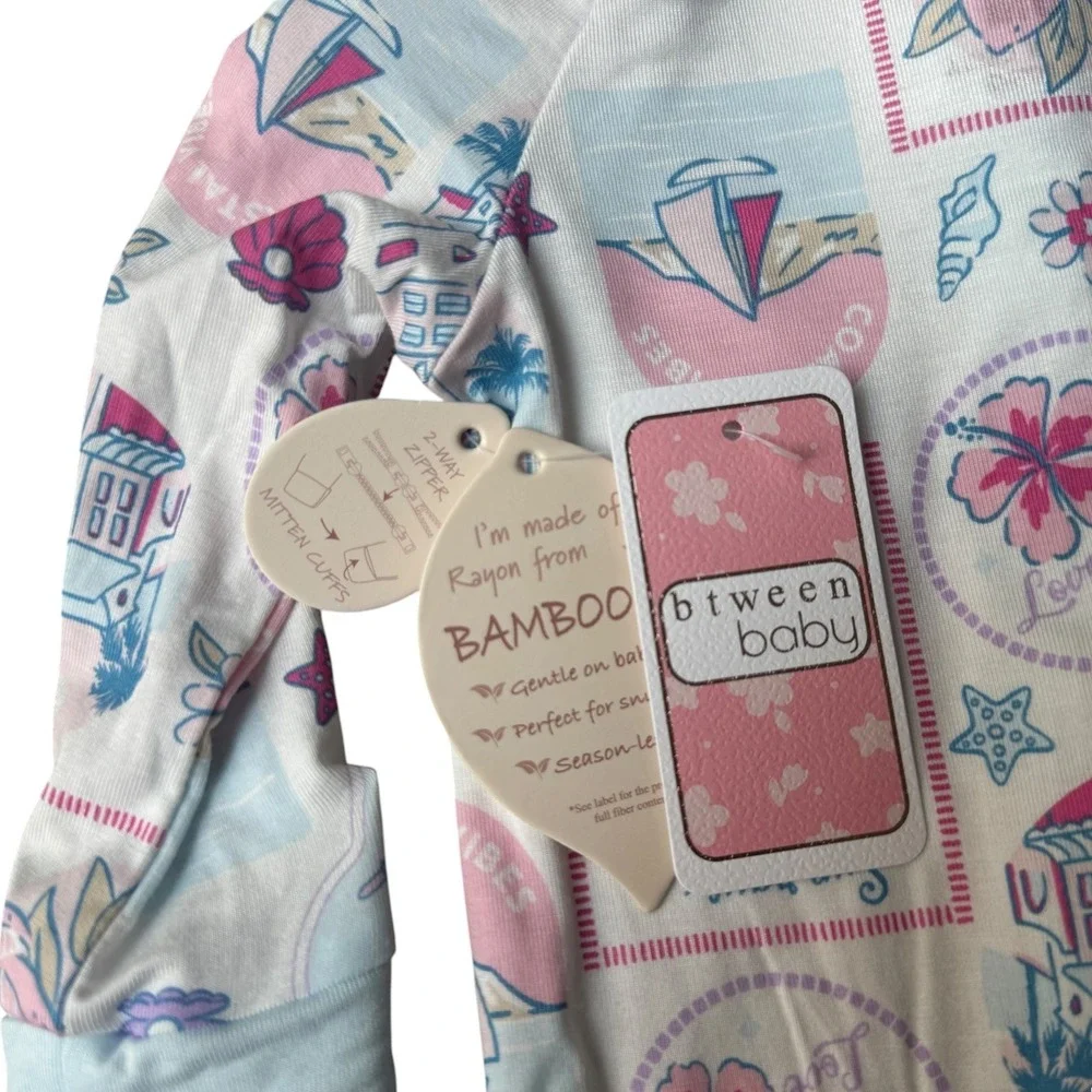 NWT Btween Baby Bamboo Rayon Coastal Print Footed Sleeper 2-Way Zip 6M New